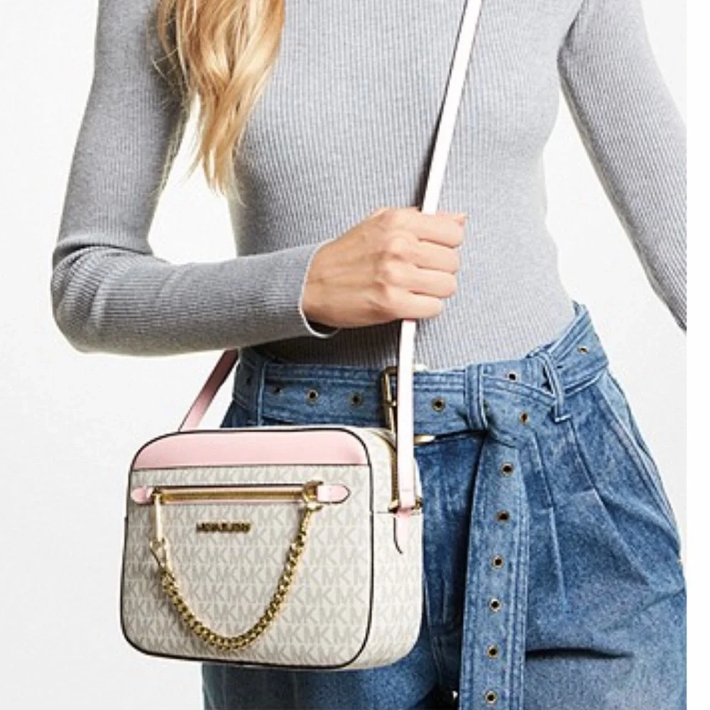 MICHAEL KORS Jet Set Large Logo Crossbody Bag Powder Blush Multi color